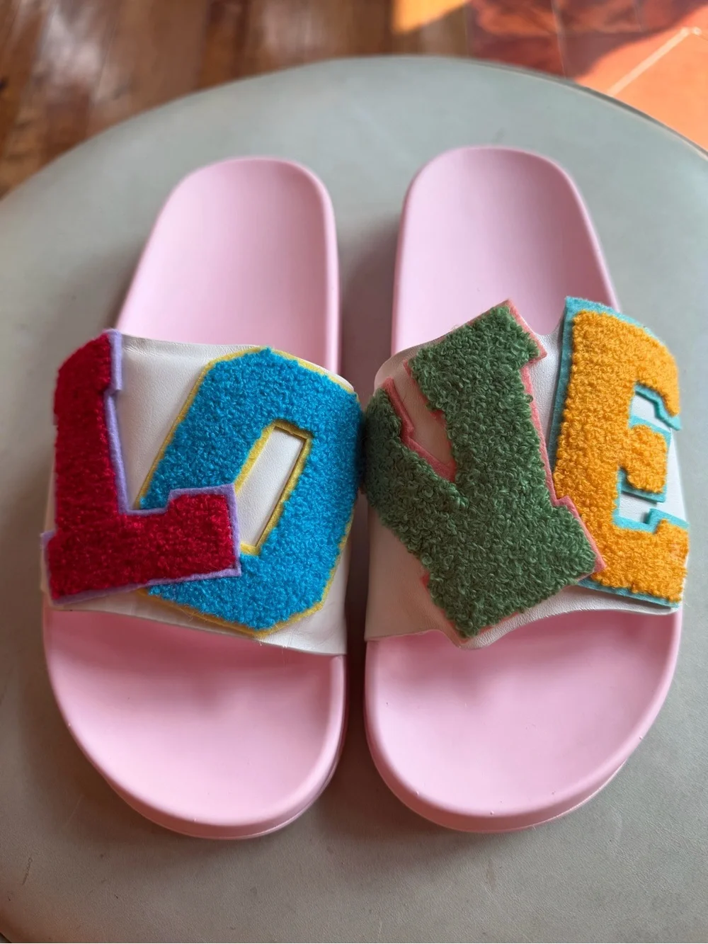 NEW Tory Burch LOVE Logo Pink Slide Sandals